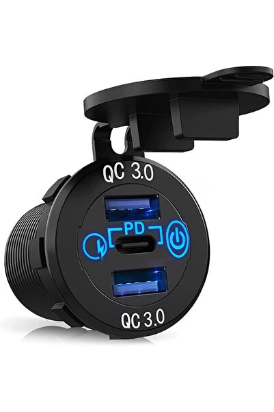 MOTONG شاحن مقاوم للماء 12 فولت 56 واط مع منفذ USB-C، محول طاقة مزدوج QC3.0 U...
