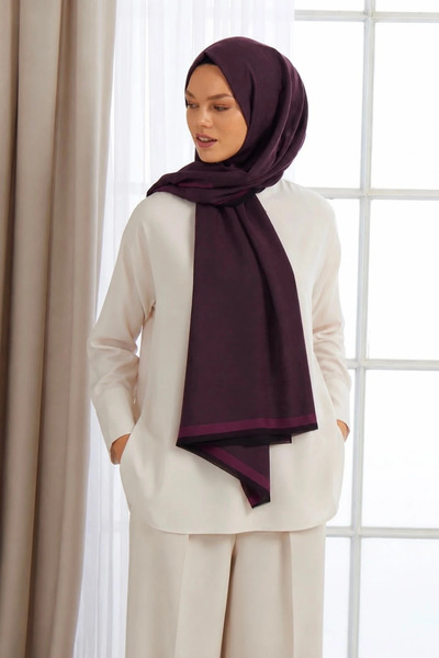 Lesscarves Çift Taraflı Düz Pamuk İpek Şal LS2300 Düz Renk 01-Acı Kahve-Bordo
