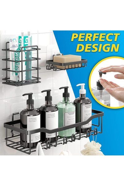 ALMEKAQUZ Shower Caddy Shelf Organizer 2 Pack, Adhesive Black Bathroom Basket Shelves, No Drilling C