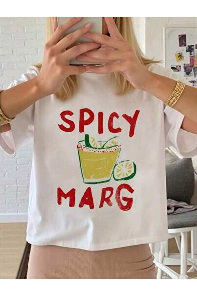 23ERVA Women's Clothing Spicy Marg Print TShirt, Shirts, White Top, Graphic T...
