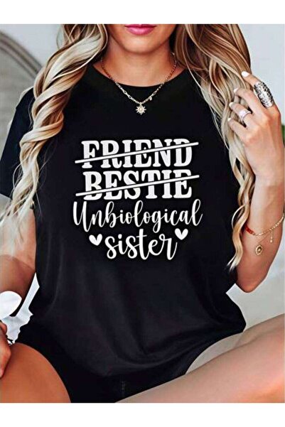 23ERVA Casual Style, Women's T-Shirt, Bestie Unbiological Sister Text Design,...