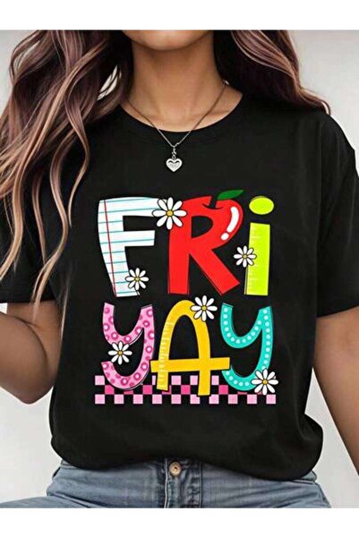 23ERVA Friday, Women's Colorful Letter Design With Flowers Patterns, Pure Cot...