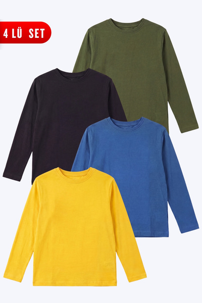 FYK KİDS Unisex Kids 4-Piece Basic Solid Color Long Sleeve Sweatshirt