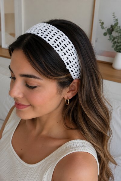 BeyzHal White Sequin Knitted Hairband Adjustable Bohemian Bandana Women's Hair Accessory