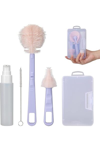 AZONEE Baby Bottle Brush, Portable Travel Bottle Cleaner Kit, Silicone Baby B...