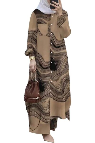 GENERAL ODIZLI Women's Muslim 2 Pieces Sets Long Sleeve Button Down Shirt and...