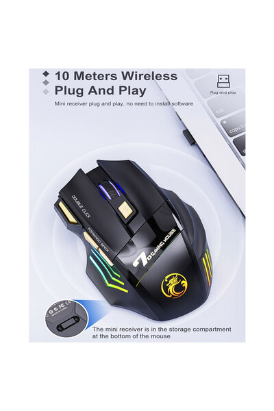 wiks 3200 DPI RGB Kablosuz Gaming Mouse Ergonomik Oyuncu Faresi USB Alıcılı Hassas Kontrol