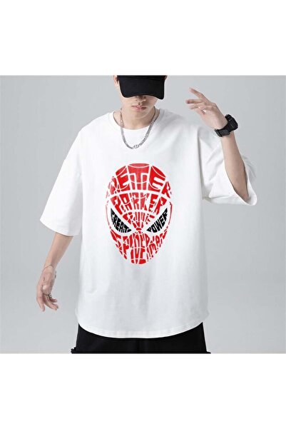 DEEFWEAR Mingalondon Spider-Man Head Printed White Unisex Oversize T-Shirt