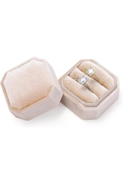 GENERAL Sightor Velvet Ring Box, Octagon Velvet Jewelry Ring Box Storage 2 Sl...