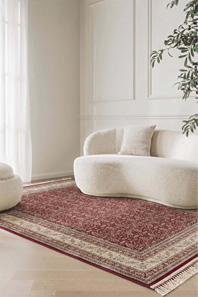 APEX HALI Bordo Halı Afgan Desenli Viskon Halı Salon Halısı Bambu Halı Burj 8...