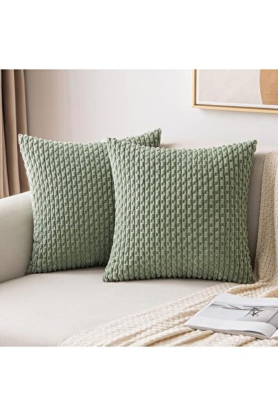 GENERAL Set of 2 Textile Pillow Covers Decorative Striped Corduroy Plush Velv...