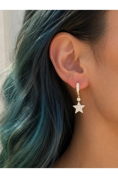 ANKA JEWELLRY أقراط نسائية ذهبية اللون مرصعة بحجر الزركون على شكل نجمة - تصمي...