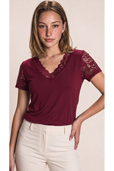 Modayakamoz Women's Short Sleeve V-Neck Blouse, Pack of Lace Viscose