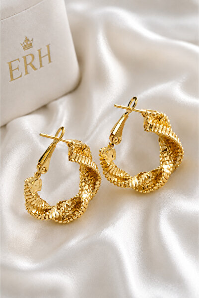 ERH Gold Textured Fish Form Hoop Earrings