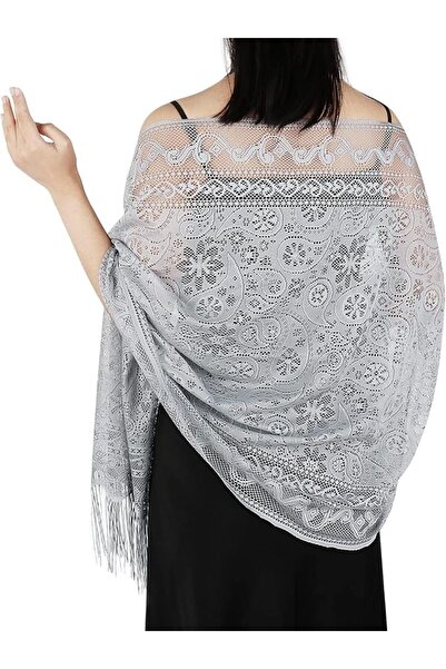GENERAL Women's Floral Lace Scarf Shawl with Tassels, Soft Mesh Fringe Wraps ...