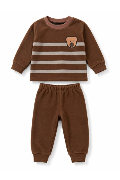 Oz Baby طقم أطفال شتوي من الصوف مخطط ومطبوع عليه دمية دب للجنسين مناسب للبنات...
