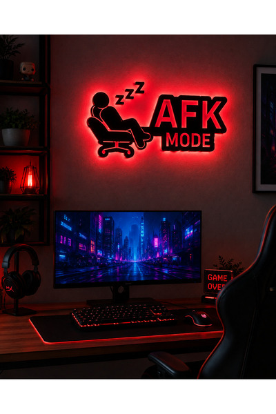 Şenşakrak AFK Mode LED Işıklı Gamer Duvar Tabelası – Oyuncu Odası Gaming Masa...