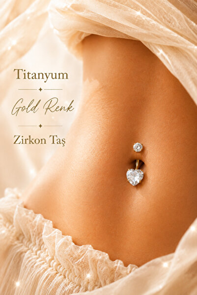 Sacce Scarves&Accessories Titanyum Kalp Zirkon Taşlı Göbek Piercing