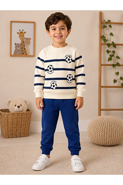 Melodikids Boys' Football Ball Printed Striped Seasonal Sweatshirt Tracksuit ...