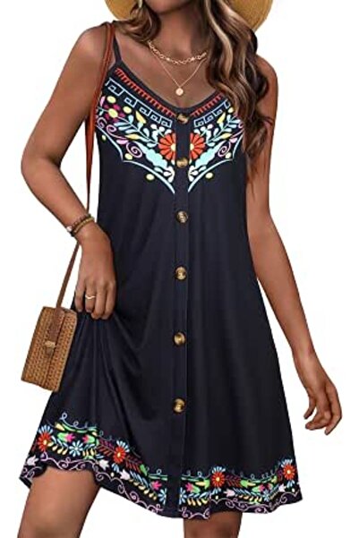 GENERAL JOELLYUS Summer Dresses for Women Spaghetti Strap Button Down Casual ...