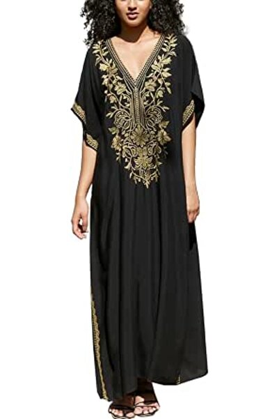 YouKD Embroidered Floral Kaftan Bohemian Beach Dress Bikini Coverups Long Bat...