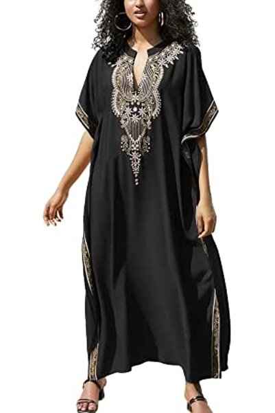 YouKD Embroidered Floral Kaftan Bohemian Beach Dress Bikini Coverups Long Bat...
