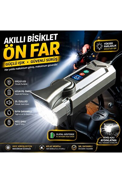 BLOMSTER 20W 2000mAh Bisiklet Ön Farı & Korna | LC Dijital Ekran | 3 Modlu Güçlü LED | Uzatılabilir Düğme | USB Şarj