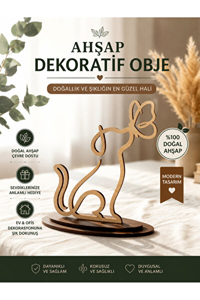 ROKH Ahşap Köpek Figürü Dekoratif Obje | Doğal Ahşap Masaüstü Süsü | Ev ve Of...
