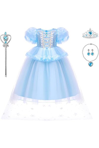 Yalla babY Girls Princess Dress with Accessories, Blue Costume for Kids 2-12 ...