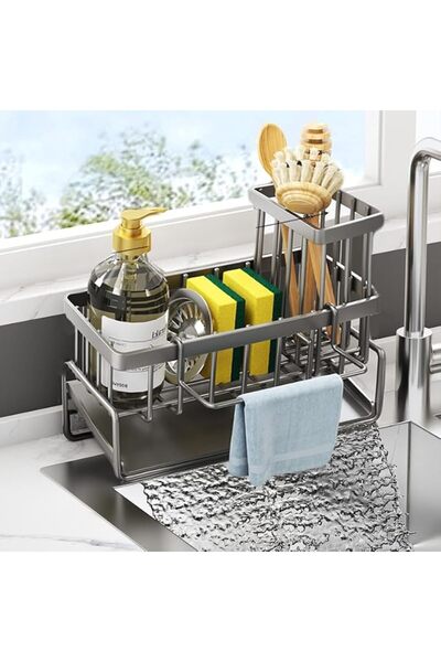 GENERAL Stainless Steel Kitchen Sink Sponge Rack Brush Storage Rack with 45-D...