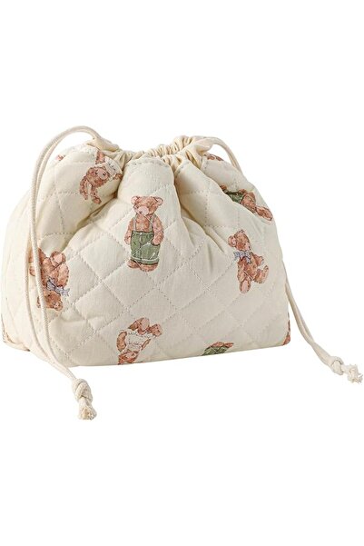 TERRIFI Cotton Quilted Drawstring Makeup Bag – Aesthetic Travel Toiletry Bag ...