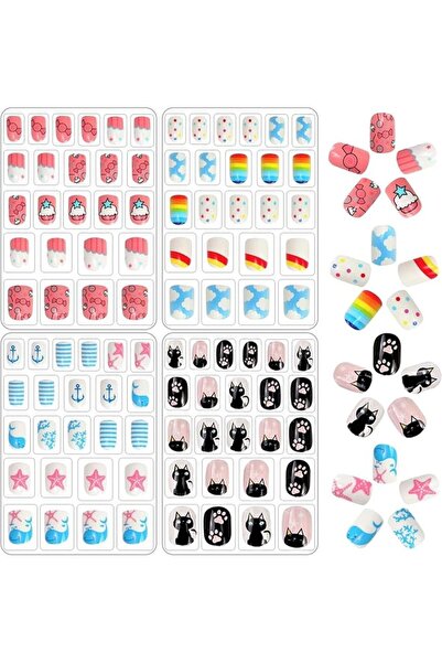 Yelajoy 96 Pcs Kids Fake Nails - Short Pre-glue Press on Nails for Girls, Ref...