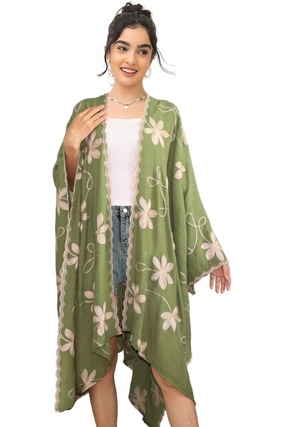 Irisette Women Swimsuit Cover Up Embroidery Print Cardigan Beach Dress Floral...