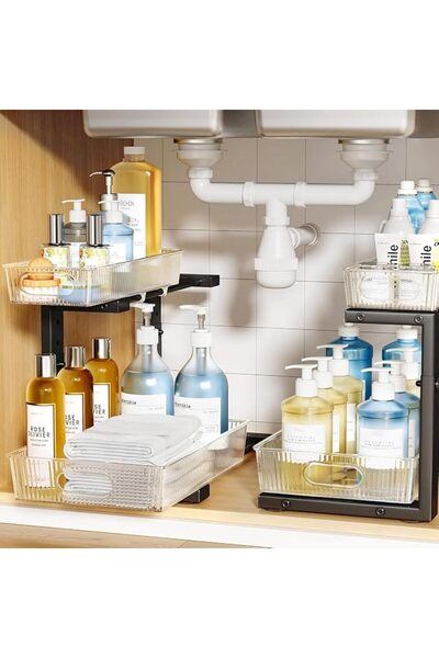 GENERAL 2 Pack Under Sink Organizer, 2-Tier Pull Out Cabinet Organizer, Elega...