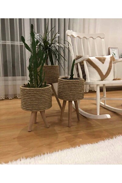 Aldimgiydim 3'Lü Ayaklı Saksı Hasır Jüt Ip Saksı