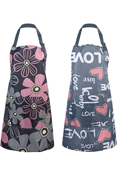 AZONEE مريلة مطبخ، قطعتان من المريلات الزهرية اللطيفة مع جيوب، مريلات طهي قاب...