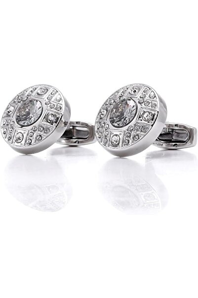 Generic Metal Silver Cufflinks Flash Diamond Round French Shirt Cuff Stud Cuf...