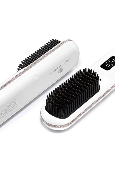 CHRISTINE SHELLY Hair Straightener Brush, Portable Cordless Straightening Bru...