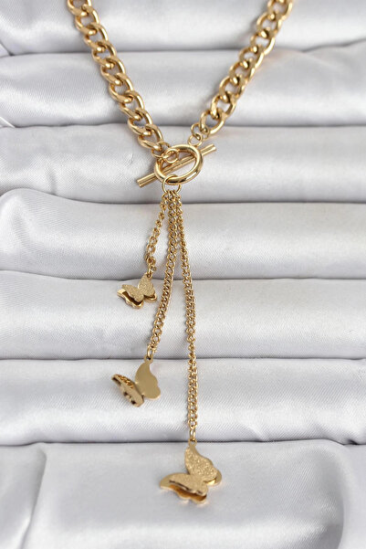 SORA GROUP 316l steel gold color butterfly dangle women necklace