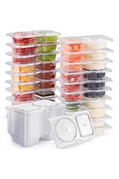 Generic Reusable Divided Snack & Condiment Boxes with Lids, Dual Compartment ...