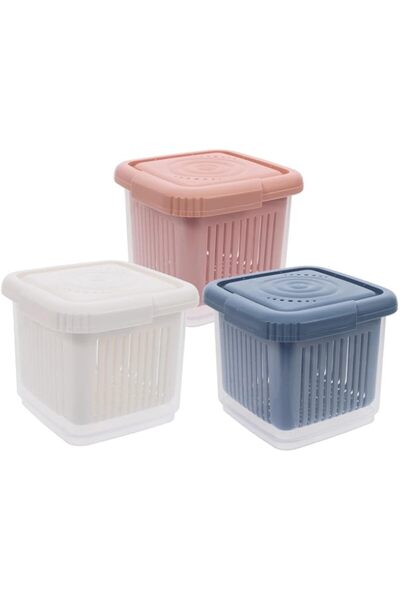 Generic Fridge Fruit Storage Containers with Drain Baskets & Lids, 11×11×9.5c...
