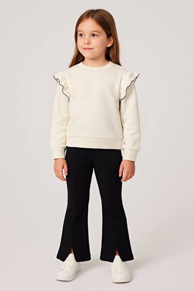Genel Markalar Korakababy Kız Çocuk Fırfırlı Sweatshirt & Siyah İspanyol Paça...