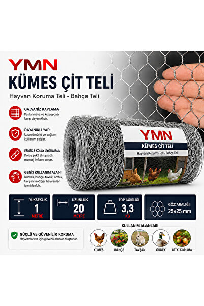 YMN Kümes Çit Teli Hayvan Koruma Teli Bahçe Teli Galvanizli Yükseklik : 1 Met...