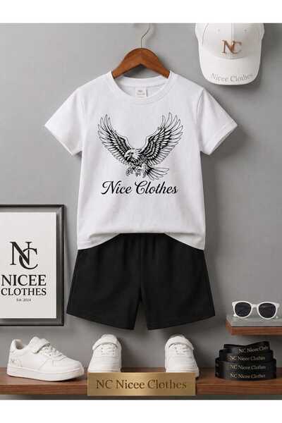 Leto Lykia Summer Children's T-Shirt Shorts Unisex (Black Eagle Printed)