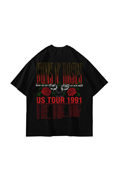 Sekizbiraltı Guns N' Roses Us Tour 1991 Back Printed Black Oversize Tshirt