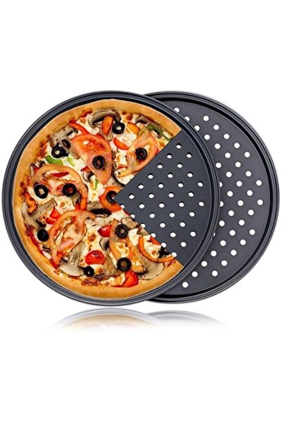 Generic 2Pcs 32cm Pizza Pan for Oven, Stainless Steel Round Pizza Pan with Ho...