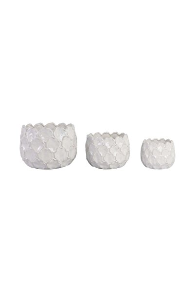 Sagebrook Home مجموعة من 3 أحواض زهور بيضاء على شكل بتلات