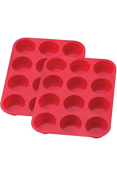 Generic Silicone Non Stick 12 Cup Muffin Trays - Red, Pack of 2