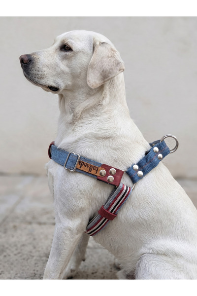 balkonda Dog Chest Harness Large Breed Adjustable Denim & Cord Lake Blue