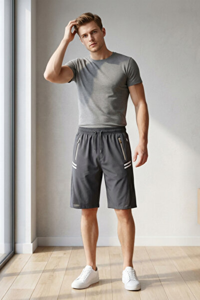 OEM Pantaloni scurți sport pentru bărbați cu buzunare și detalii laterale, 25805
